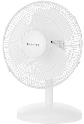 Holmes 12 Inch Oscillating Table Fan 3 Speeds 75 Degree Wide Angle Oscillation 15 Degree Adjustable Head Tilt Quiet Cooling for Home Office Bedroom Manual Control White
