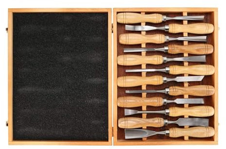 ZYJIX Ensemble De Ciseaux à Bois 12 Pièces Ciseau De Tour Ciseaux à Bois en Acier Au Chrome Vanadium pour Débutants Et Amateurs De Sculpture Sculpture De Racines Bricolage avec Boîte en Bois