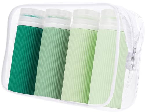 Nanaborn silikon reseflaskor för fyllning 100 ml reseflaska set 4 stycken bärbar resestorlek behållare schampo reseflaska resa duschgel behållare (grön)