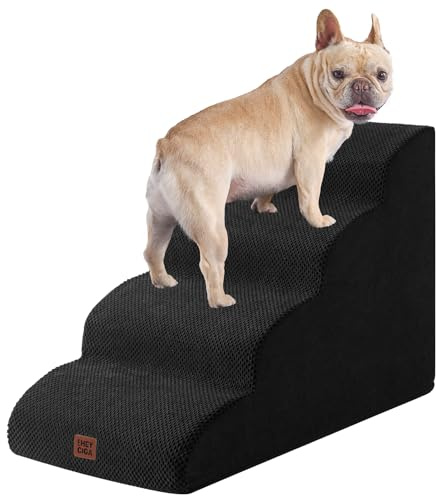 EHEYCIGA Escalier pour Chiens et Chats, Rampe pour Chien 4 Marches, Mousse Haute Densité, Surface Antidérapante, Housse Amovible et Lavable, pour Canapé et Lit, Noir