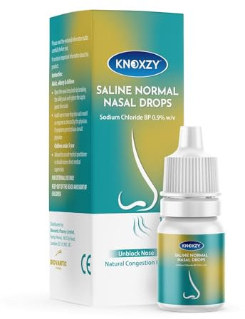 Knoxzy Saline Nasal Drops – Suitable for Children – Instant Relief for Blocked Nose & Sinuses (10ml) (10 ml, 1, Count)