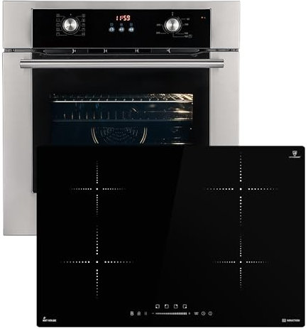 Cuisinière: 60cm Four encastrable BO8810SS + 77cm Plaque Induction IH87704RL | Gril | Air chaud | Tiroirs télescopiques | Timer automatique | Double Vitrage d'isolation thermique | SET8810IH877RL