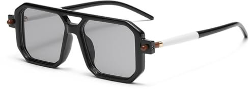 LVTFCO Retro Fashion Square Sonnenbrille UV400 Brillen für Männer Frauen Double Bridge Leopard Brillengestell Clear Lens Mirror Brillen, Schwarz Weiß Grau, Einheitsgröße