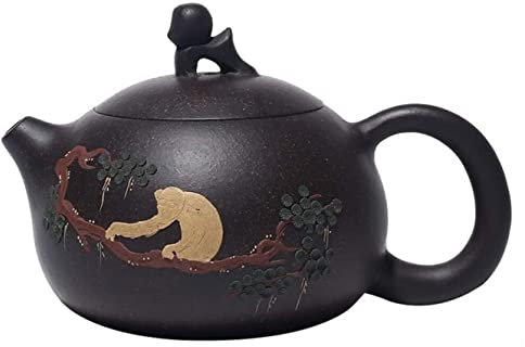 ASHSDI Tetera Marroqui Tetera De 8oz/0.24L Tetera De Arcilla Negra Tetera Pintada A Mano con Barro Tetera Turca