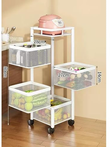 pofluany Cesto di frutta per cucina, ripiano quadrato girevole da cucina, cestino rotante circolare a 5 livelli, carrello da cucina, carrello da cucina per frutta e verdura, ripiano in metallo con