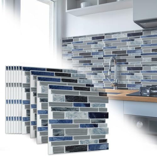 TANYEAR Fliesenaufkleber Tile Stickers Dickere Aufkleber Selbstklebende Vinyl Fliesen Klebefolie Wandaufkleber Fliesenfolie für Bad Küche, 10 Blatt, Blauer Marmor