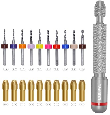 DULIWO Manual Pin Vise Hand Drill Set, 21PCS Micro Drill Bits | 1.6-2.5mm Drill Bits, 4-Jaw Chuck Mini Hand Drill for Jewelry, Resin, Wood, Plastic, PCB, Crafts & Hobby DIY
