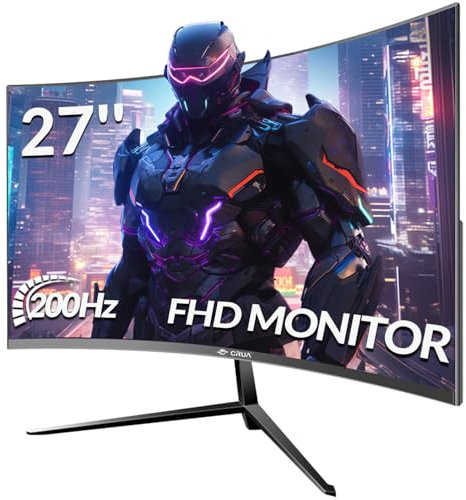 CRUA 27 Inch Curved Gaming Monitor,Full HD(1920x1080P) VA Panel 1800R 165/200Hz Refresh Rate Computer Monitor with Blue Light Filter,for Gaming & Office(DP,HDMI) - Wall Mountable, Black