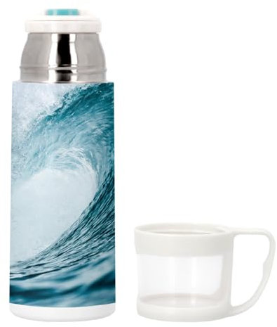 Thermoskanne aus Edelstahl mit integrierter Tasse – Meereswelle, Meer, Wasser, Foto Marine, Tauchen, Surfen, Bali – 350 ml – Thermosflasche