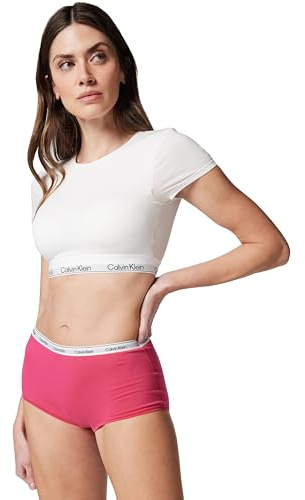 Calvin Klein Women’s Hipster Boyshorts with Logo Waistband, Pink (Vibrant Pink), S
