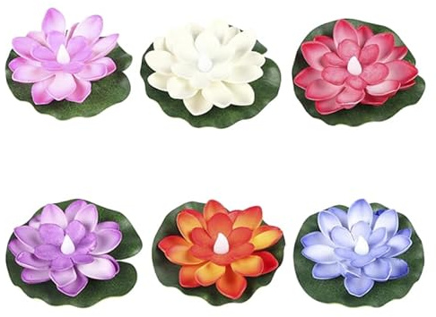 Amosfun 1 Satz Lotus Schwimmende Wasserlampe Brunnen Pflanzenbewässerungskugeln Schwimmbad Gartenbeleuchtung Led Schwimmkerze Künstlicher Lotus Künstliche Schwimmende Plastik 6st