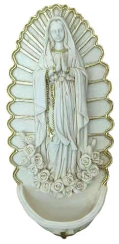 Fuente de Agua bendita, Soporte de Agua bendita de Resina de 7.5 Pulgadas, decoración Colgante de Pared para la Entrada de la Iglesia de la casa decoración Religiosa.
