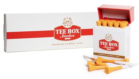 BRIMZ Tee-Box Smokes Bambus-Golf-Tees – magnetische, wiederverwendbare Tee-Hülle – 50 Premium-Golftees – lustiges Golfgeschenk & Golfzubehör (Großpackung – 5 Hülsen)