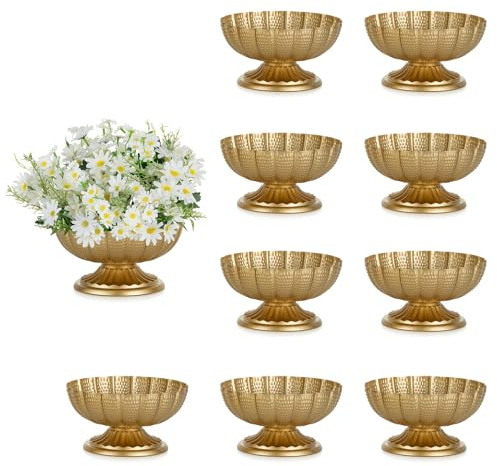 NUPTIO Small Gold Metal Vases: 9.5cm H Flower Vase Centrepiece for Wedding | Display Pots Planters for Indoor Room Table Party Decoration Set of 10