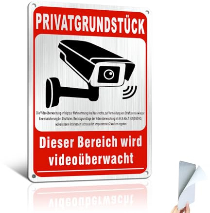 Goodvia Schild Videoüberwachung Privatgrundstück Selbstklebend 15x22cm Wird Videoüberwacht mit DSGVO Aufkleber Alu x1