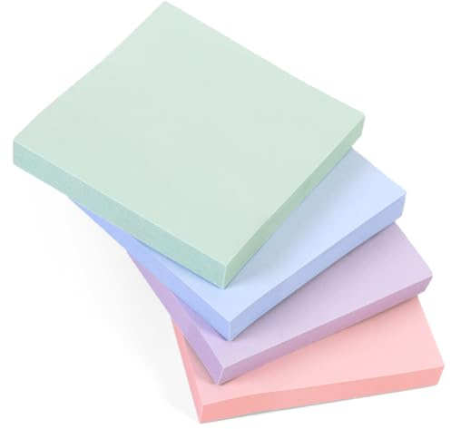 Haftnotizen Pastell quadratisch - 4 Blöcke je 100 Blatt (400 Stück), 76 x 76 mm, Notizzettel in zarten Pastellfarben Lila Rosa Grün Blau, Klebezettel für Büro, Schule, Bullet Journal & To-do-Liste | 4 Blöcke, 100 Blatt pro Block in hellen, zarten Farben Lila, Rosa, Grün, Blau für sanfte Memos, Tagebücher & kreative Planung