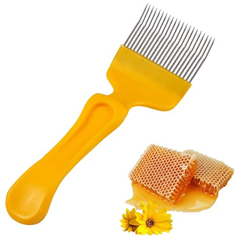 Honig Entdeckelungsgabel Imker, Edelstahl Entdeckelungs Gabel, Bienen Gabel Honig Kamm, Scharf und Stark, mit 21 Zinken, mit Gelb Plastik Bequemer Handgriff, Kamm Imkereiausrüstung Zubehör, für Imker
