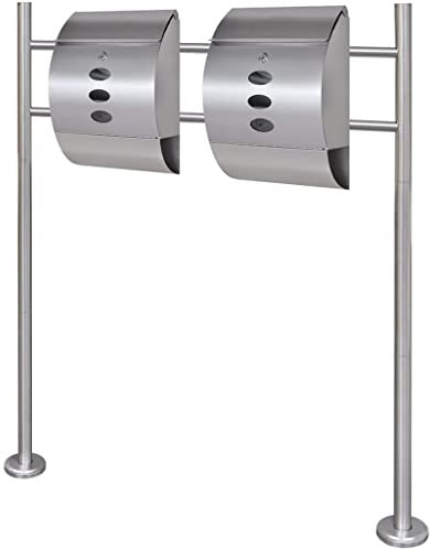 Home & Garden,Furniture-Double Mailbox on Stand Stainless Steel