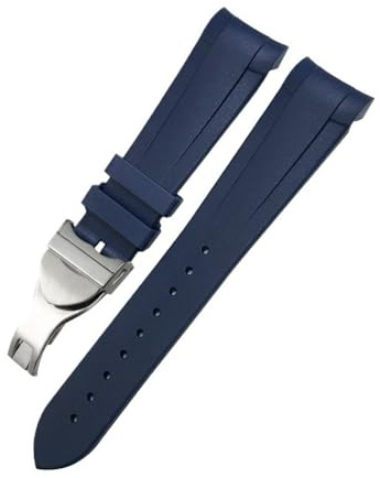 HASGTFM 20 mm, 21 mm, 22 mm, Silikon-Gummi-Armband, passend for Tudor Black Bay, passend for GMT Pelagos, gebogenes Ende, Faltschließe(Blue fold,20MM_HIGH QUALITY)