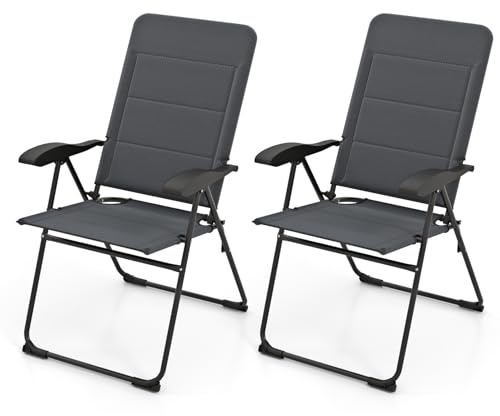 KOMFOTTEU 2er Set Gartenstühle, Klappstühle mit Verstellbarer Rückenlehne, Campingstuhl aus Stoff und Metall, Balkonstühle klappbar für Pool, Veranda, Hof (Grau)