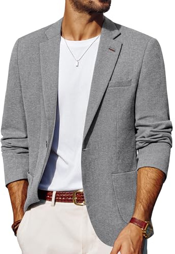 PJ PAUL JONES Veste d'été en lin pour homme - Coupe droite - Style sportif, gris clair, M