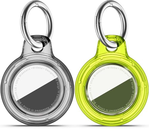 TNSNK Vattentät för Apple Airtag Holder fodral med lås, Airtag hänge nyckelring fodral med nyckelring för bagage/cykler/husdjur (klar svart + ljusgrön)