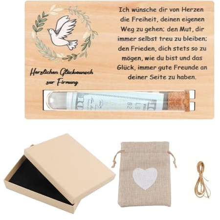 UCFBWO Wunscherfüller Geldgeschenke Verpackung für Geldgeschenke Reagenzglas Holz Firmung Karte Geldgeschenk Geburtstag Konfirmation Jugendweihe Weihnachten