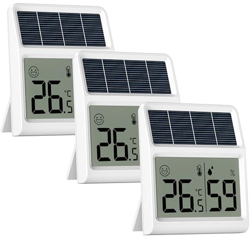 Digital Indoor Thermometer & Hygrometer, Light Powered (No Rechargeable Batteries Runs Only on Real-time Light Exposure) Solar Indoor Temperature and Humidity Monitor, Humidity Gauge