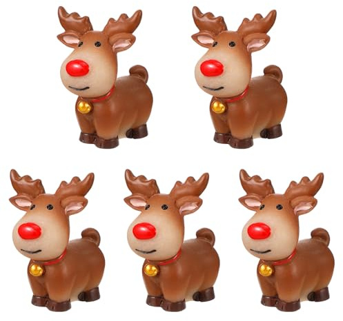 SHINEOFI 5 Pcs Mini Christmas Elk Statue, Light Brown Resin Reindeer Figurines, Micro-landscape Desktop Decoration, 1. 57 X 1. 57 X 1. 02 Inch, for Bedroom Living Room Holiday Decor