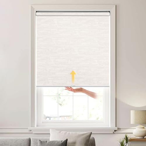 VIDEMA Custom Roller Shades for Indoor Windows Cordless Blackout Pull Down Blinds UV Protection Free-Stop Thermal Roller Blinds for Bedroom Kitchen Office Windows, Jacquard Beige
