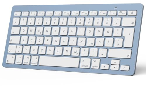 OMOTON Bluetooth-tangentbord för Mac, kompakt trådlöst tangentbord kompatibelt med MacBook Pro/Air, iMac, iMac Pro, Mac mini, Mac Pro, QWERTZ DE-layout, blå