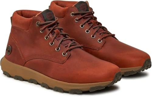 Timberland, Winsor Park Mid Lace Sneaker, High Fashion Leather Shoes, Brown Orange, 8 UK