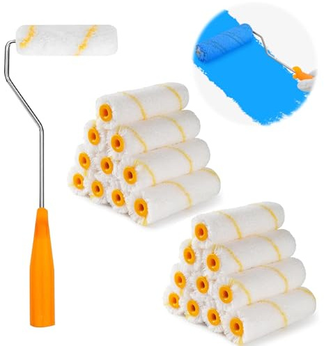 Paint Roller Covers, 20 Pcs Roller Sleeves, 4 inch Microfiber Paint Rollers Sleeves Short Pile Microfibre Rollers with Handles for Home Wall Ceiling Decoration Renovations and Repair
