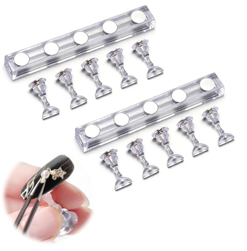 YIPFEN 2 Pièces Support Magnétique pour Faux Ongles, Présentoir D'art D'ongle, Nail Art DIY et Pratique, Stand Holder pour Manucure, Main d’Entrainement, Capsules Pose et Press On Nails