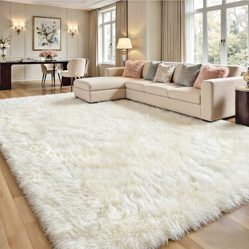 Homcomodar Hochflor Teppich Wohnzimmer Beige Teppich Wohnzimmer 160x230 Große Teppiche Anti-Rutsch Teppiche Kinderzimmer Schlafzimmer Flauschiger