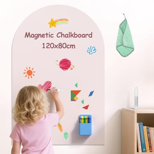Magnettafel Kinder Selbstklebende 120 x 80cm, Rosa Magnetische Wandtafel Wiederverwendbar mit 6 Kreidestiften, 1 Reinigungstuch, 1 Kreidehalter, 1 Aufbewahrungsbox, für Jungen Mädchen