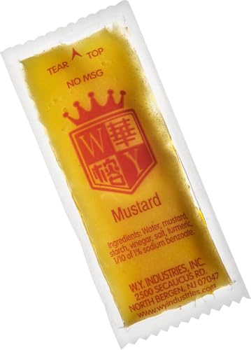 W.Y. INDUSTRIES Chinese Yellow Mustard Single-Serve Condiment Packets, 10g per Packet, Gluten-Free, Made in USA (50, Mustard)
