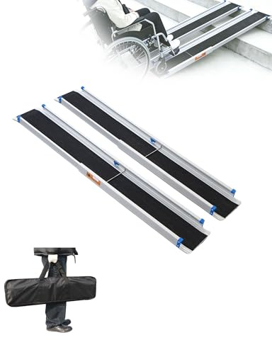 ANYBOY Teleskop Rampe für Rollstühle, 76CM-122CM, 2er-Set | 300kg Traglast, Längenverstellbar, Alu, Mit Aufbewahrungsbeuteln