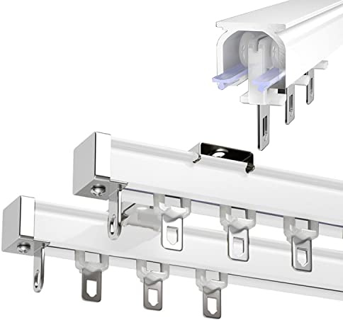 Kraftiga 11,7 cm (12,5 fot) dubbla gardinstänger i aluminium – robusta vita vägg-/takfästen för hem- och kontorsinredning hållbara och eleganta fönsterbehandlingslösningar