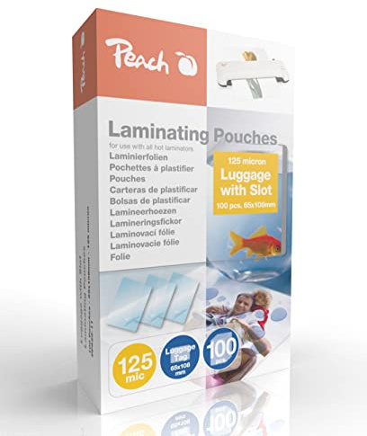 Peach Lamineringsfolier, 65 x 108 mm, bagagetagg – 125 mic – 100 påsar – glänsande – lämplig för alla laminatorer – PP525-11