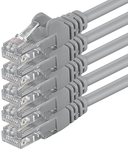 1aTTack.de 5x 3.0m Câble Réseau Cat6 Cat 6 - RJ45 Ethernet LAN DSL Routeur Modem - Gris