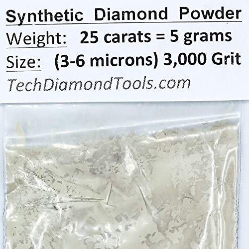TechDiamondTools Diamond Powder for Polishing Glass Quartz Marble Rock Jewelry Stone Windshield Travertine Gemstone 3,000 Grit – 3-6 Microns - 25 Carats = 5 Grams USA Made Scratch Remover