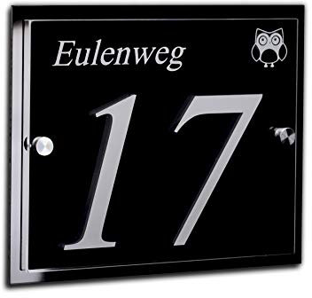 Namensschild Hausnummer mit Gravur aus Acrylglas Klar 23x19cm Türschild Schild