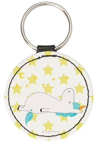 Mr. & Mrs. Panda Rund Schlüsselanhänger Einhorn Sternenhimmel - Geschenk, Taschenanhänger, Einhörner, Unicorn, Dachschaden, Schutzengel,