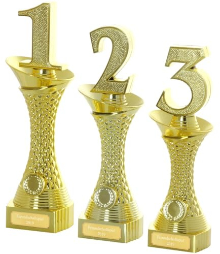 Pokal DERVAL Zahlen Ziffer 1 2 3 Siegerpokal Trophäe gold mit Gravur