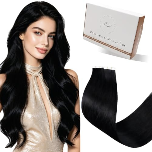 Hetto Tape Extensions Echthaar, Schwarz, 50cm | 20 Stucke 50g 100% Remy Haar, Invisible Doppelseitige Tape Haarverlängerung, Langlebig & Stark, Natürlicher Alltags-Look