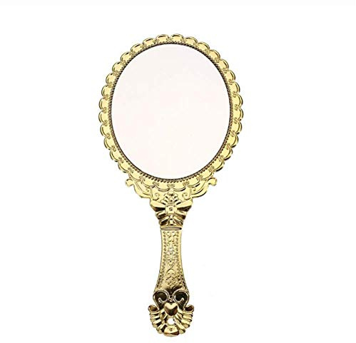 Molinter Espejo de mano profesional peluquería mujer peluquería hombre salón colgante retro espejo con mango (dorado)