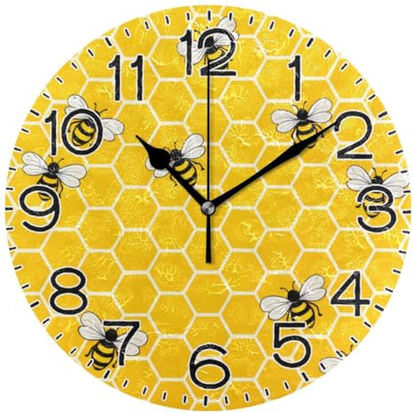 ALAZA Yellow Bees and Honey Wall Clock Battery Operated Non Ticking Silent Quartz Analog Rustic Farmhouse Round Clock Retro Decor for Home Kitchen Living Room Bathroom