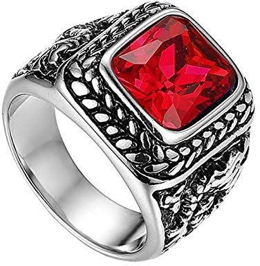 Flongo mäns ring män ringar tumring bandring sigillring med glas ädelsten silver röd svart blå drake snideri klassisk retro charm herrtillbehör