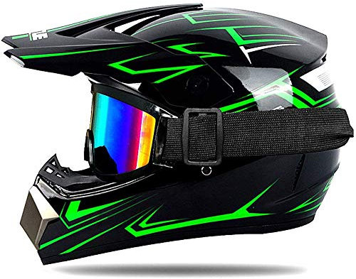 Motocross-Kind-Kinder Helm D.O.T Zertifizierung Jugend Quad Crash-DH Full Face Off Road Downhill Dirt Bike MX ATV Motorradhelm Für Jungen-Mädchen,Grün,M(54~55cm)